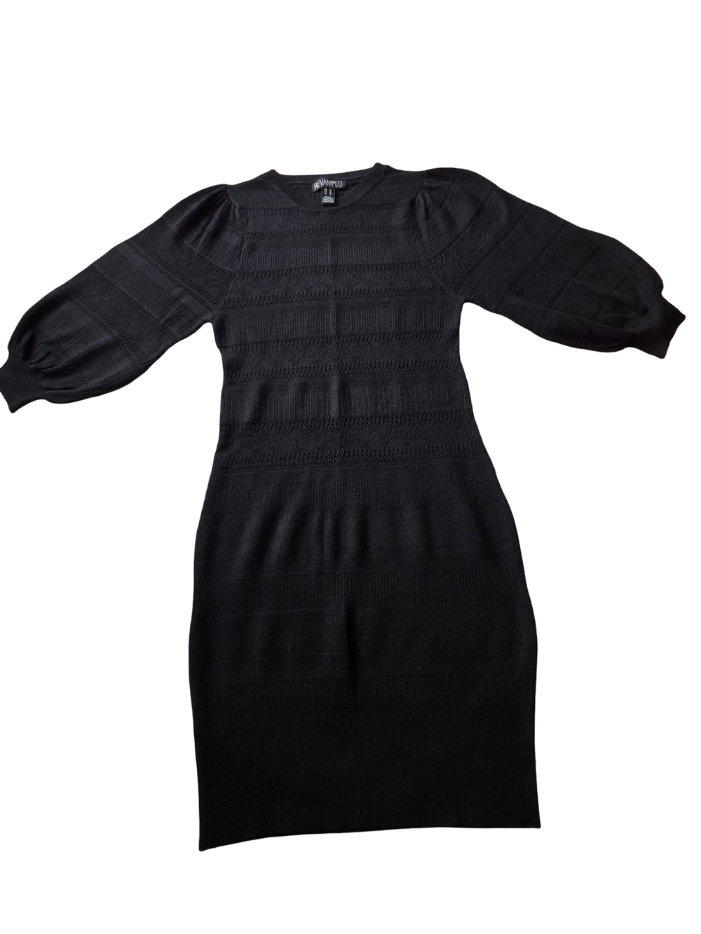 Revamped Black Puff-Sleeve Midi Dress